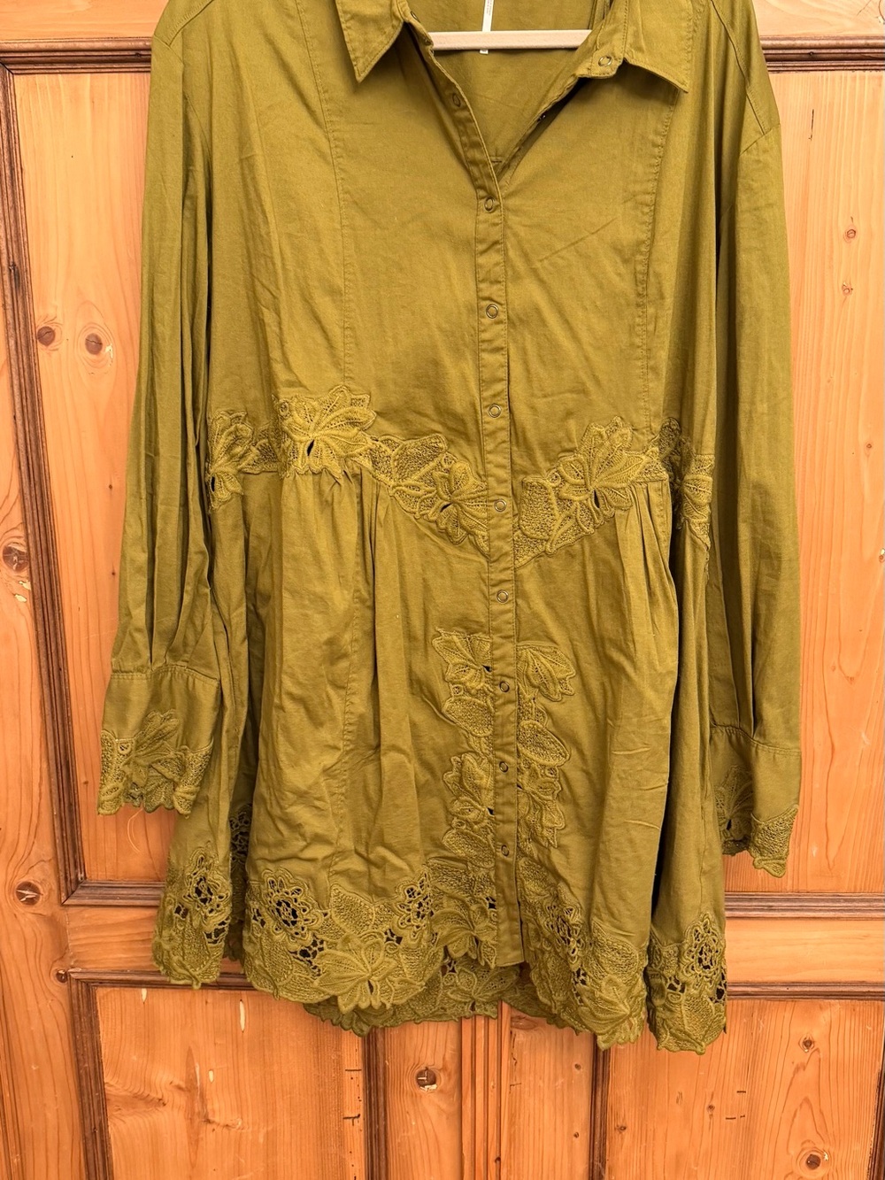 NWOT Free People Olive Green Embroidered Button-Front Tunic